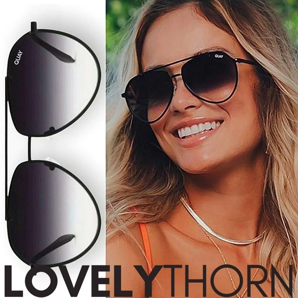 QUAY // ltd ed modern sleek black metal frame black smoke fade lens aviators